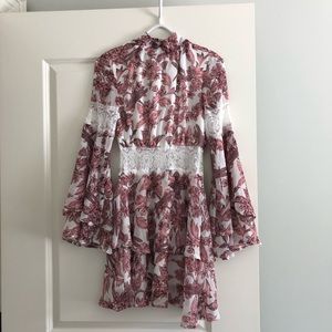 Missguided White Frill High Neck Floral Mini Dress